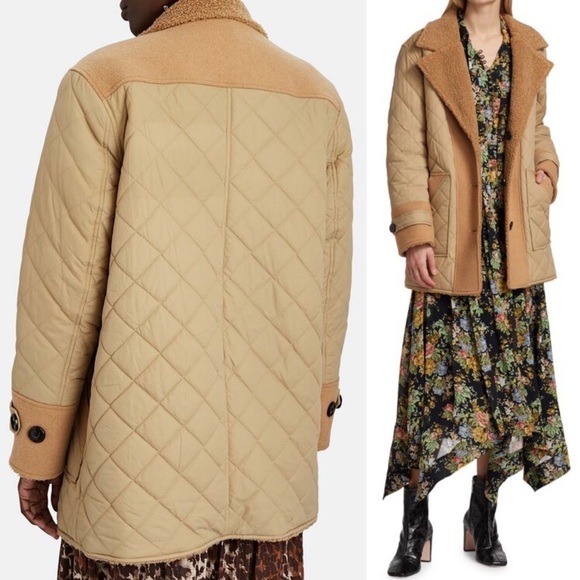 DEREK LAM 70s Reversible Wool Blend Quilted Faux Shearling Oversized Barn Coat 6 - Picture 13 of 17